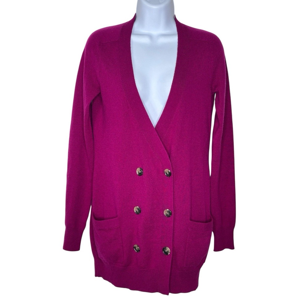 Theory Double Breasted Button Up Cashmere Cardigan Sweater Berry SMALL Womens